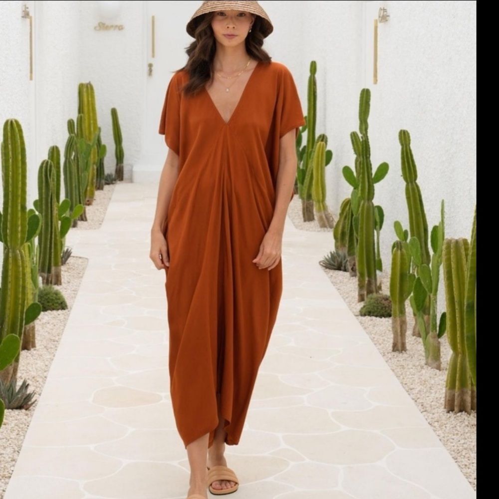Cleobella Rust Orange V-Neck Maxi Dress